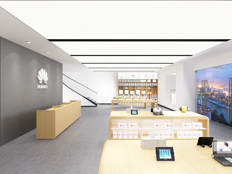 萬(wàn)象天地華為專賣(mài)店裝修設(shè)計(jì)中島展柜