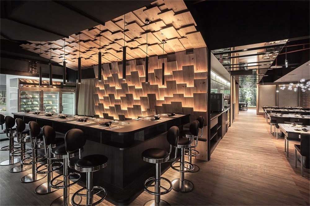 深圳鹽田現(xiàn)代簡約風(fēng)格火鍋店裝修設(shè)計吧臺用餐區(qū)