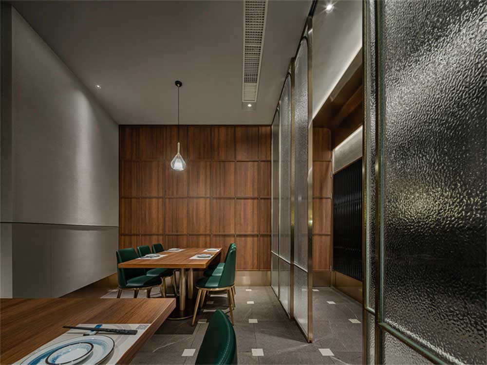 深圳寶安輕奢風格鐵板燒餐廳裝修設計材料質(zhì)感