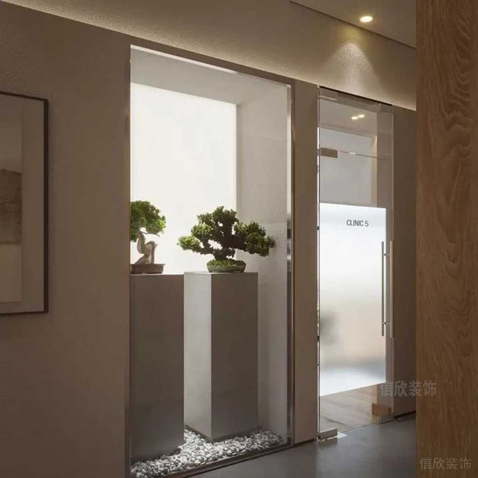 簡約風(fēng)格辦公空間走廊綠植擺件效果圖