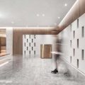展示區(qū)瓷磚地面木飾面背景墻裝修設計效果圖