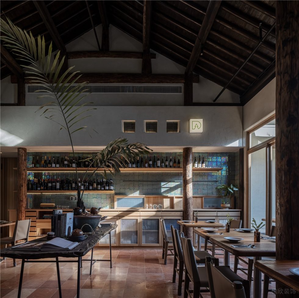 新中式田園風(fēng)西餐廳原木色酒水區(qū)裝修設(shè)計