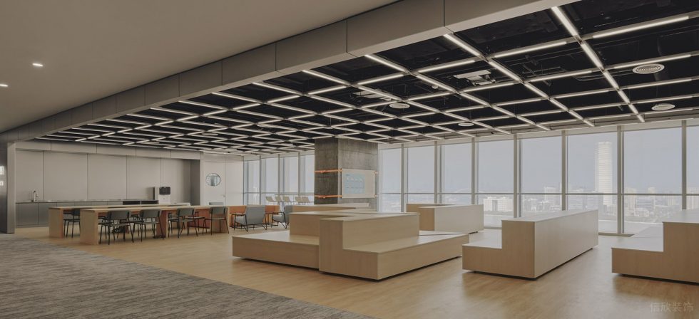 銀灰色現(xiàn)代簡約風辦公室裝修設計淺木色多功能休閑廳