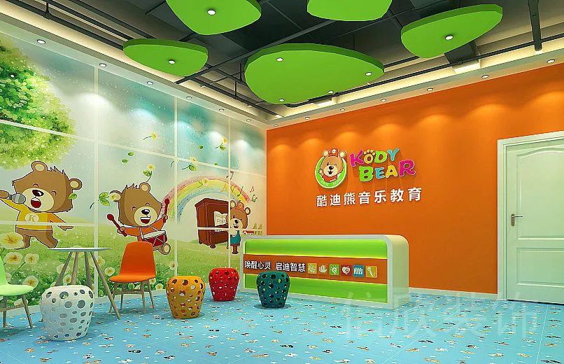 深圳市南山區(qū)西麗科技園酷迪熊音樂教育培訓(xùn)機(jī)構(gòu)前臺(tái)接待處大廳裝修設(shè)計(jì)